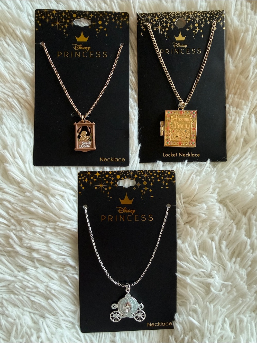 NWT Disney Princess Necklace Set - Rapunzel, Sleeping Beauty, Cinderella